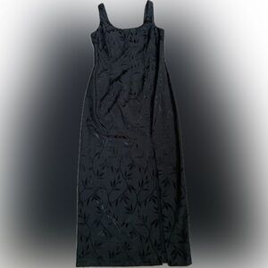 JR Nites black Dress with subtle shiny floral leafy design | size 12 Vintage